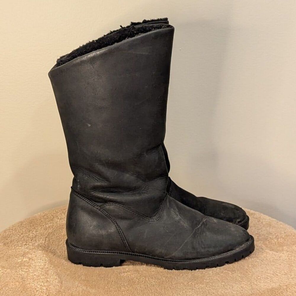 Vintage Sandra‎ Miller Sport Size 8.5 Black Genuine Leather Winter Pull On Boots